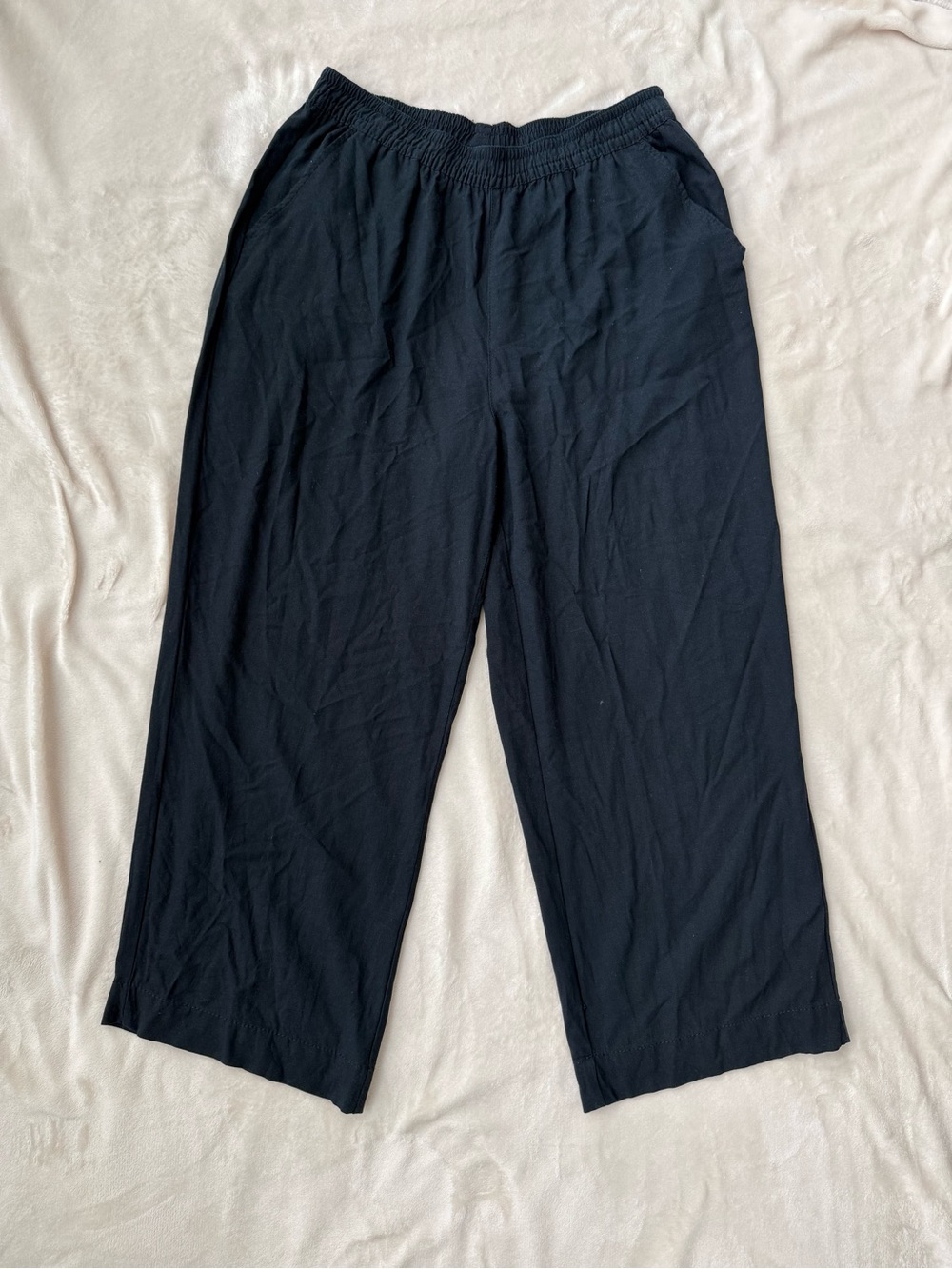 Serra Black Elastic-Waist Wide-Leg Pants